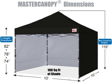 Павільйон садовий розкладний MASTERCANOPY 3x3 м з бічними стінками, чорний - швидкозбірний, UPF50+, водостійкий, з сумкою та мішками