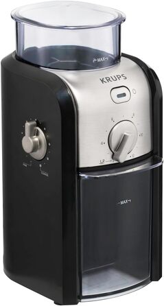 Кавомолка електрична Krups GVX212 з регулюванням помелу та вибором кількості чашок, нержавіюча сталь, чорна