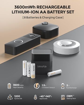 Набір акумуляторів imuto AA 1.5V 3600mWh (8 шт.) з LED зарядним пристроєм для швидкого заряджання, для цифрових камер, іграшок та електроніки