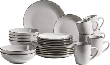 Сервіз столовий MÄSER Metallic Rim для 6 осіб, 24 предмети, сучасний посуд з кам'яної кераміки, сірий, безобідковий, з мідним кантом