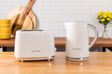 Тостер Russell Hobbs Eden для 2 скибок, білий - 6 режимів підсмажування, розморожування, підігрів, підйом, лоток для крихт