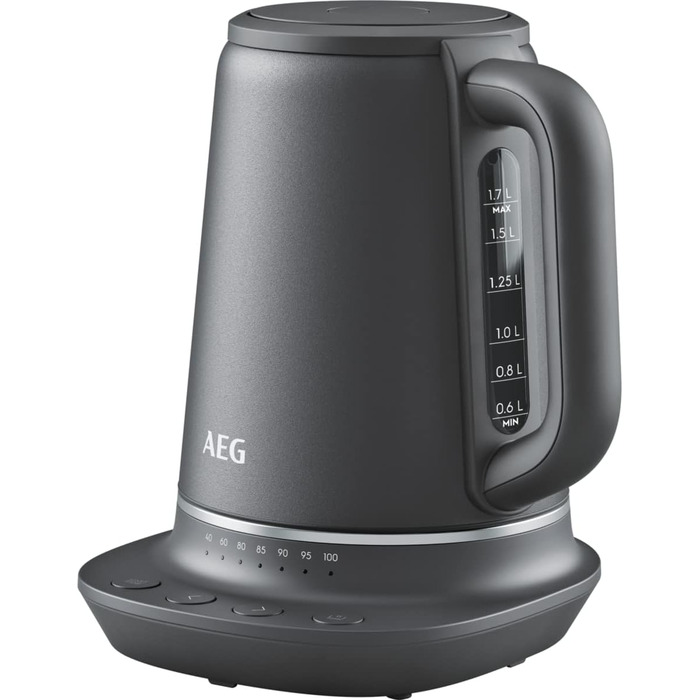 Електричний чайник AEG K7-1-6BP: 1.7 л, 7 температур, захист від накипу, LED-дисплей, сірий