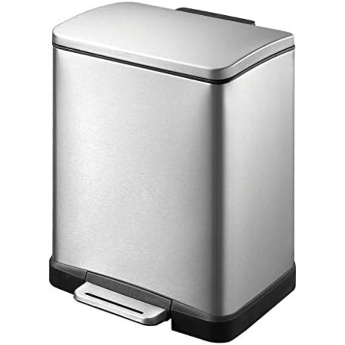 Смітник EKO E-Cube 12 л, матова нержавіюча сталь, сріблястий, педальний, 26x29x36 см