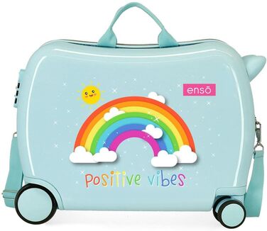 Дитяча валіза Enso Arcoiris Positive Vives синя, 50x39x20 см, 38 л, ABS, кодовий замок, 4 колеса, ручна поклажа