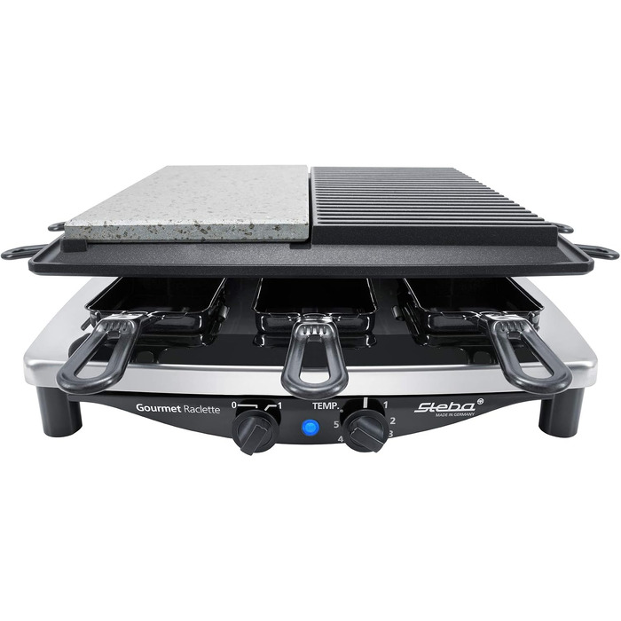 Мультигриль 3в1 Steba RC 4 plus deluxe: раклет, гриль та гарячий камінь, 1.5 кВт, нержавіюча сталь/чорний