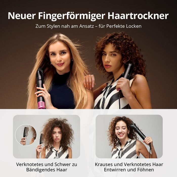 CrazyMar Airstyler 7-в-1: Фен-щітка з іонізацією, автоматичний стайлер для волосся, випрямляч та плойка (чорний)
