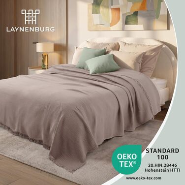 Преміум покривало з мусліну LAYNENBURG з бахромою, сертифікат Oeko-TEX, колір тауп, 180x220 см