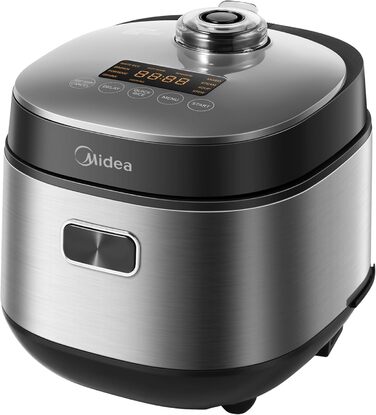 Мультиварка Midea Reiskocher 5 л: рис, суп, тушкування, повільне приготування, 11 програм, таймер, аксесуари, чорний/срібний