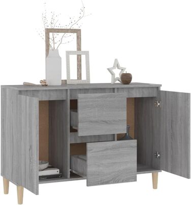 Комод vidaXL з 2 шухлядами і 2 дверцятами, сіро-дубовий Sonoma, 103,5x35x70 см, деревостружкова плита, багатофункціональна тумба для вітальні чи спальні