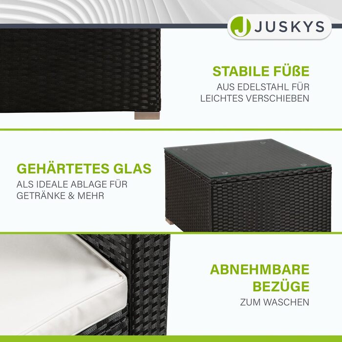 Juskys Lounge Punta Cana L: Комплект садово-розкішних меблів для 4-5 осіб (софа 3 місця, крісло, пуф, столик, подушки). Чудовий вибір для саду, тераси та балкону. Водостійкий набір меблів для відпочинку. Чорний/Крем.