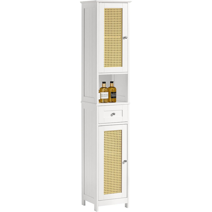 Високий шафа для ванної SoBuy FRG236-DG, темно-сірий, 32x170x30 см, з відкритою полицею, шухлядою та дверцятами