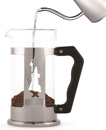 Френч-прес Bialetti Preziosa 1 л, скло та нержавійка, для кави та чаю, 8 чашок, сріблястий, підходить для посудомийки