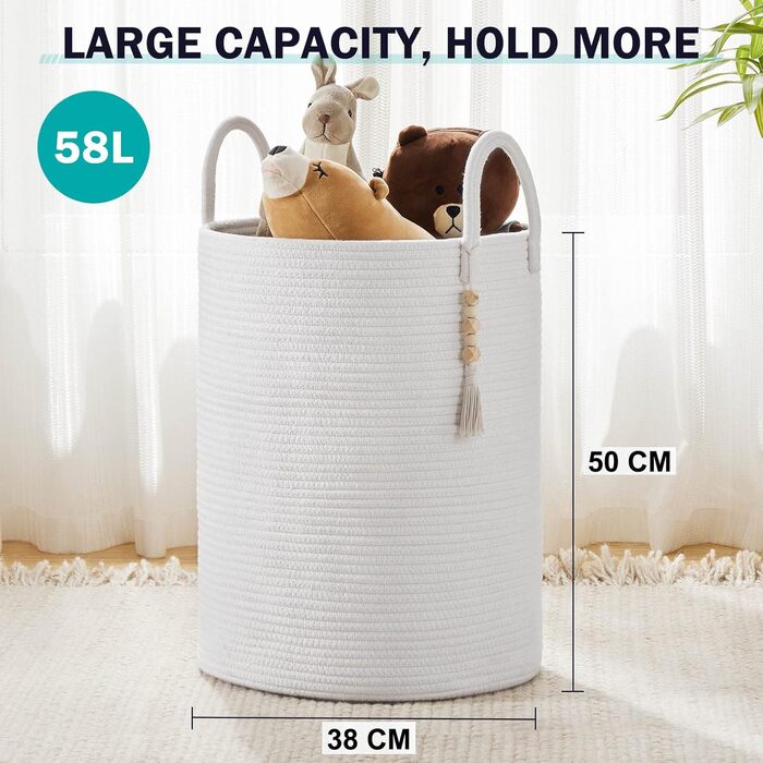 Кошик для білизни YOUDENOVA плетіний, 58L, ручний, з бавовни (білий)
