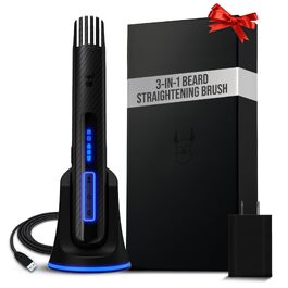 Електрична щітка для вирівнювання та догляду за бородою The Beard Struggle Carbon X, бездротовий випрямляч для бороди з 3 рівнями нагріву та захисним чохлом