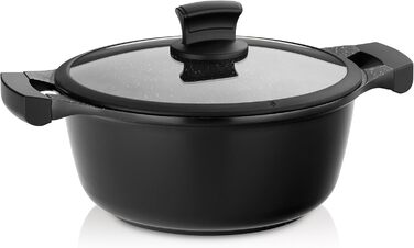 Каструля Kela Stella Nova 24 см, 3,5 л, алюміній, антипригарна, чорна, з кришкою, для всіх плит, термостійка до 180°C