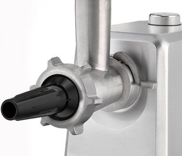 М'ясорубка CASO FW 2500 срібляста, 2500 Вт, титанова ніж, реверс, тихий двигун, комплект насадок, прес для бургерів