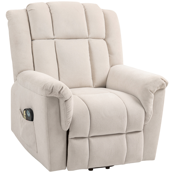 HOMCOM Recliner TV Recliner Електричне регульоване масажне крісло з функцією відкидання допоміжного обігрівача сидячи та стійки, широка спинка телевізора Крісло з підніжкою, 2 бічні кишені для вітальні бежевий