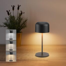 Бездротова LED настільна лампа Klighten, димована, акумуляторна, 3 режими світла (3000K-6000K), USB-C, алюміній, антрацит, IP54, висота 21 см, для вулиці та дому