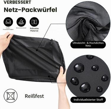 Набір органайзерів для валізи Packing Cubes (8 предметів), легкі дорожні сумки-вставки для одягу та аксесуарів, чорні