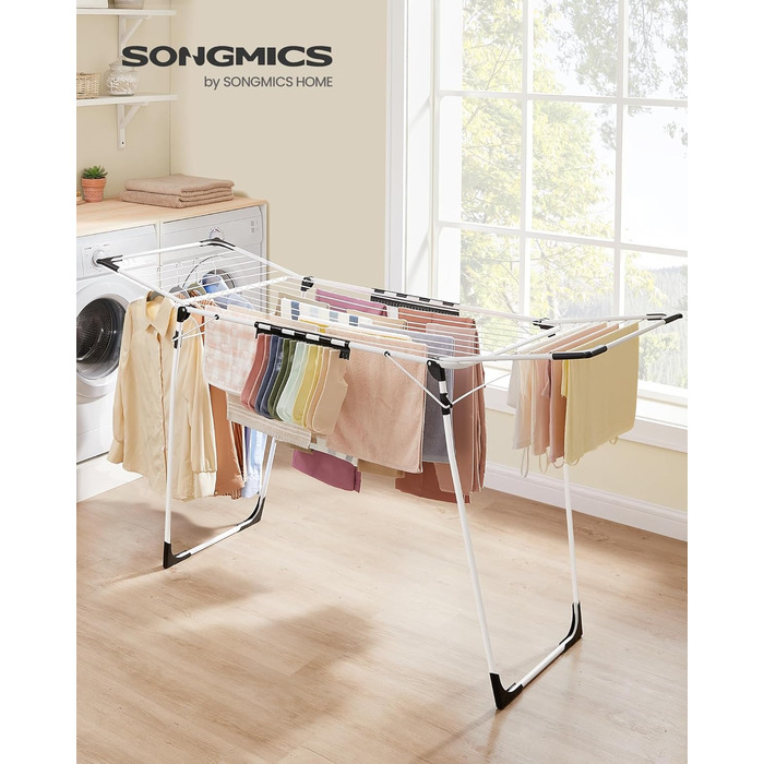Сушарка для білизни SONGMICS з крилами, металева, 56,5x173x96,5 см, сірий, з тримачем для шкарпеток, для одягу та рушників