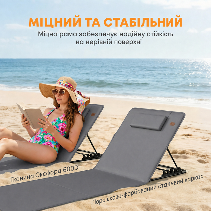 Набір з 2 пляжних килимків з регульованою спинкою, складані легкі шезлонги з подушками та сумкою для зберігання