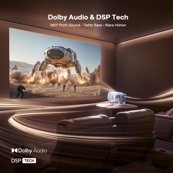 Aurzen Boom Mini 4-в-1 Smart Beamer з Google TV, 4K, проєктор для дому та на вулицю, 20W Dolby Audio, 500 ANSI, автофокус ToF, корекція трапеції, Wi-Fi/Bluetooth, сумісність з телефоном (блакитний)