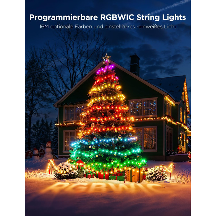 Govee Різдвяні гірлянди 20 м, RGBWIC, 200 LED для вулиці та дому, водонепроникні, з Alexa, зелений кабель