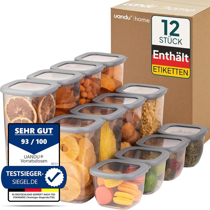 Uandu герметичні контейнери для зберігання продуктів, набір 12 шт, BPA Free, органайзер для кухні, контейнери для сипучих і сухих продуктів