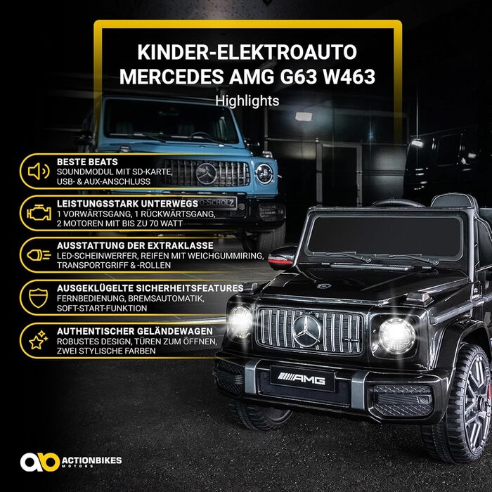 Дитячий електромобіль Mercedes AMG G63 Actionbikes, ліцензія, 2,4 ГГц пульт, електроавто для дітей від 3 років, білий/чорний