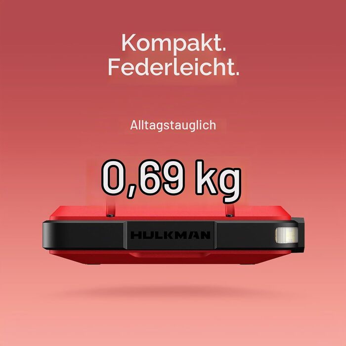 Бустерний пускач HULKMAN Alpha Ultra Red 1000A 37Wh для автомобіля 12V, портативний jump starter для бензинових (до 6.5L) та дизельних (до 3.0L) двигунів, IP65, LED-дисплей