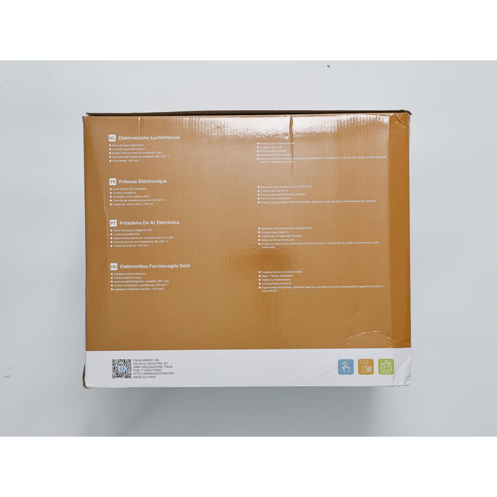 Aigostar Cube аерофритюрниця 7 л XXL, 1900 Вт, 7 програм, LED-екран, без олії, для 6-10 осіб, чорна