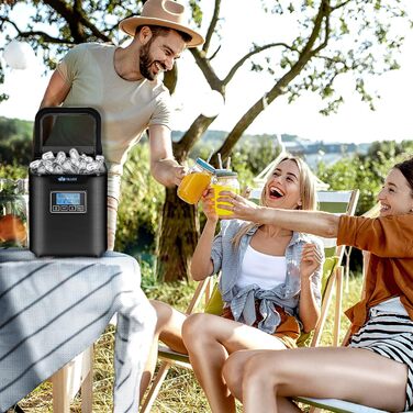 Машина для льоду tillvex з нержавіючої сталі, 12 кг/24 год, LCD дисплей, таймер, самоочищення, резервуар 2,2 л, 3 розміри кубиків, чорна