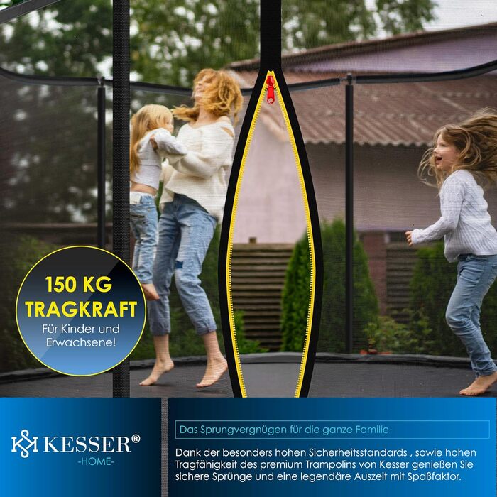 Батут KESSER для дітей та дорослих Ø244/305/366/427 см з сіткою, драбиною, захисним покриттям та сумкою - до 150 кг, помаранчевий