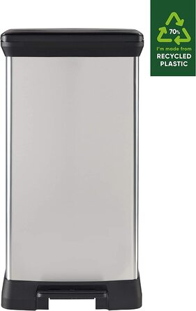 Смітник CURVER Deco Bin 50 л з кришкою та педаллю, чорний/сріблястий, металевий дизайн, пластик, для кухні