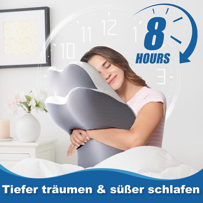 Ортопедична подушка для сну - Memory Foam, для тих, хто спить на боці, спині та животі, з ефектом охолодження, знімний чохол (Сіра)