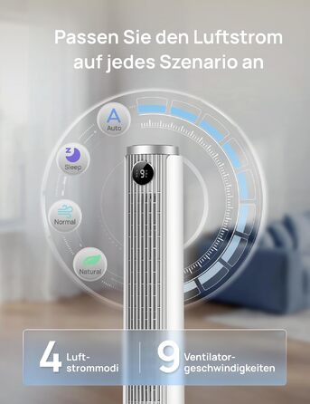 Вентилятор підлоговий DREO Smart 102-114 см з пультом, 9 режимів, тихий (20 дБ), 90° осциляція, таймер 12 год для дому та офісу, білий