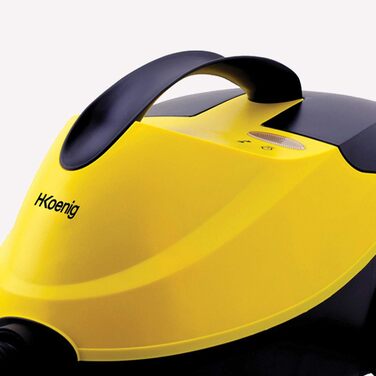 Парогенератор H.Koenig NV6200, 2000 Вт, 4 бар, 45 хв автономності, готовий за 8 хв, компактний, багатофункціональний, для дому, офісу, меблів, авто, 10 насадок, жовтий/чорний