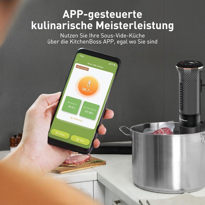 Су-від кухонний прилад KitchenBoss з Wi-Fi: стабільний, прецизійний, тихий, з LED-дисплеєм, IPX7, 1100W, 40°C-90°C