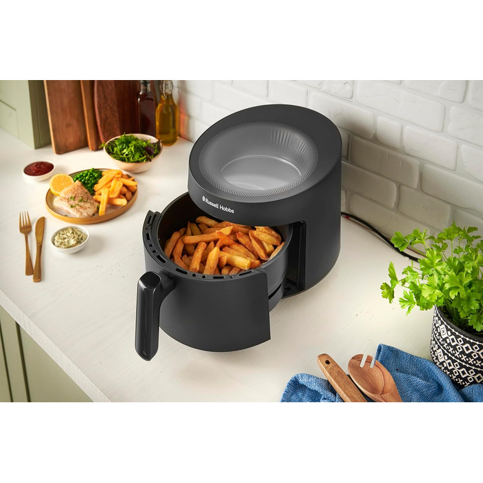 Аерофритюрниця Russell Hobbs SatisFry Panoramic 5 л, 10 програм, з оглядовим вікном, без олії, для фритюру, грилю, запікання, до 200°C, чорна, модель 27420-56