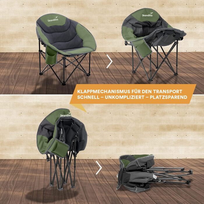 Кемпінгове крісло Skandika Sirkka Moonchair, м'яке, складане, з підстаканником, холодильним відділенням, ручкою для перенесення та сумкою, протиковзкі ніжки, до 150 кг, сіре