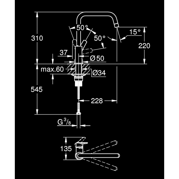Змішувач кухонний GROHE Start 304702430 чорний, поворотний на 150°, з економією води