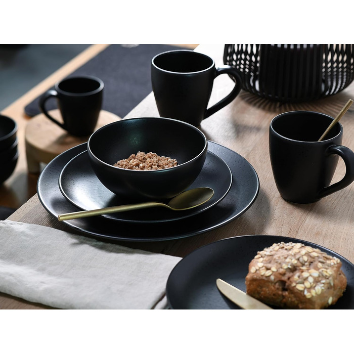 CreaTable Magic Black набір посуду 20 предметів з кам'яної кераміки, комплект тарілок і чашок, підходить для посудомийної машини та мікрохвильової печі, вироблено в Португалії