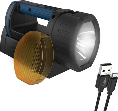 Потужний ручний LED прожектор ANSMANN HS1500R, акумулятор 5200 мА·год, зарядка Micro USB, 3 режими, регульована головка, аварійне освітлення