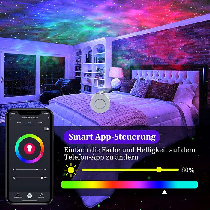 LED проєктор зоряного неба зі смарт-функціями, керування через Wi-Fi, 3D галактика, таймер, сумісність з Alexa та Google Assistant