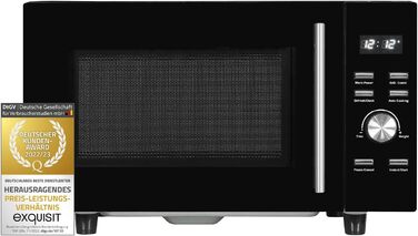 Мікрохвильова піч Exquisit MW8023-F-240DIG, 23 л, 750 Вт, гриль 1000 Вт, чорна, 5 режимів, flatbed