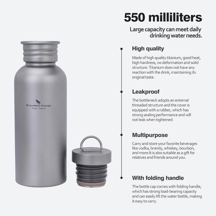 Фляга Titan Boundless Voyage Ti3002D-750ML для спорту, кемпінгу та туризму. Титанова, 750 мл