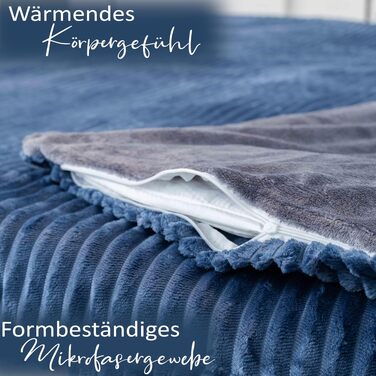 Комплект зимової постільної білизни Leonado Vicenti Cashmere-Touch Teddy Plüsch, фланель Coral Fleece з ефектом вельвету, двостороння, Темно-синій/Антрацит, 240x220 см, 3-предметний набір