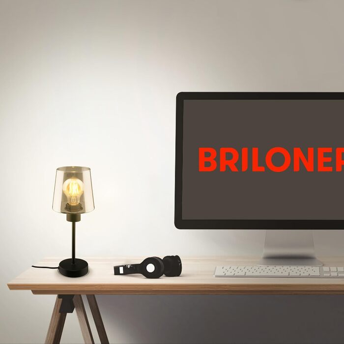Настільна лампа BRILONER з димчастого скла, чорна, E27, з вимикачем на кабелі, для офісу та спальні, трапецієвидна форма