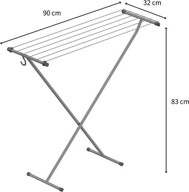 Сушарка для білизни Rörets Compact Space Grey, 90x32x83 см, 5,5 м, з гачком для зберігання, компактна, міцна, шведська якість