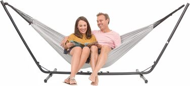 Гамак з підставкою Vita5 для двох осіб, вуличний двопомісний гамак з сумкою для перенесення, витримує до 200 кг, сірий — для саду, тераси, балкона та дому